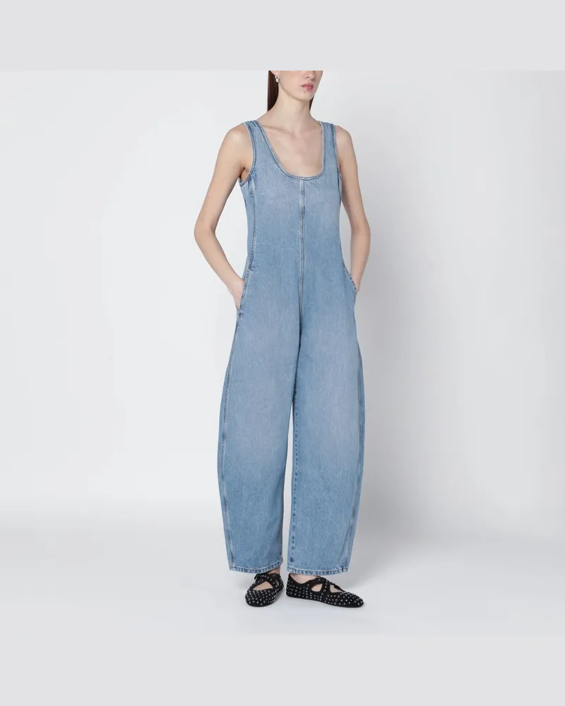 Alaïa Abgerundeter Jumpsuit aus blauem, ausgewaschenem Denim Blau