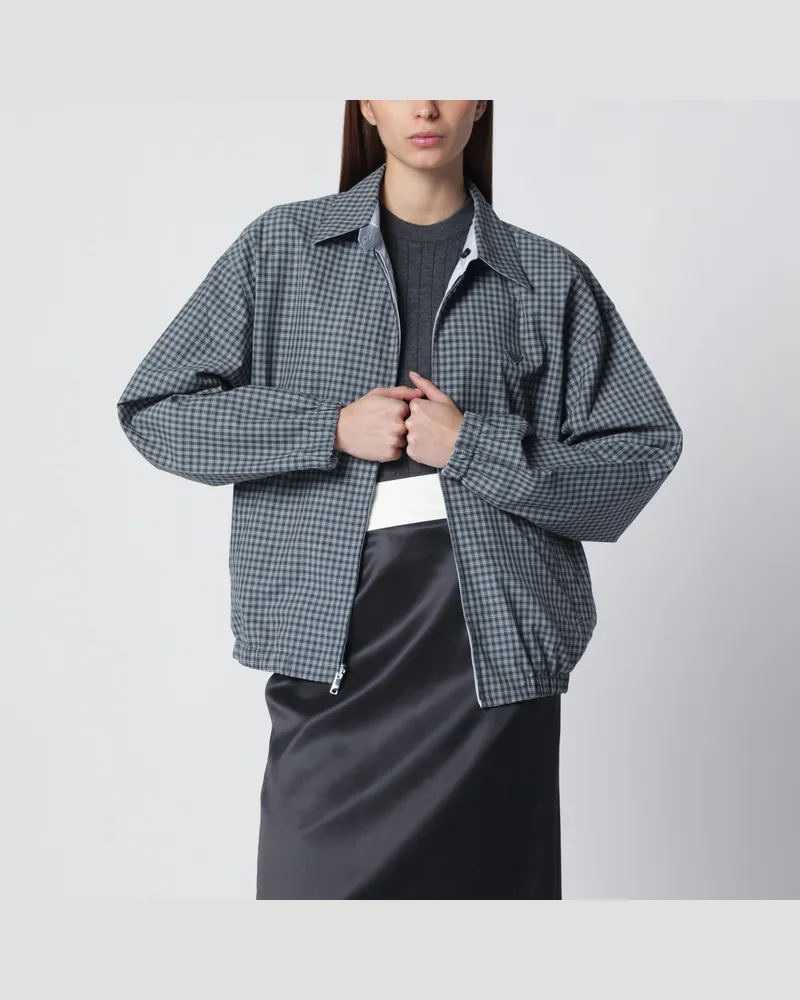 Prada Wendbare hellblaue Jacke mit Karomuster Grey
