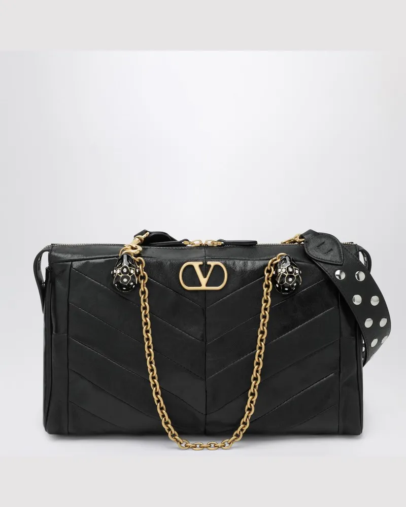 Valentino Garavani Panthea-Tasche aus schwarzem Nappaleder mit Chevron-Muster Schwarz