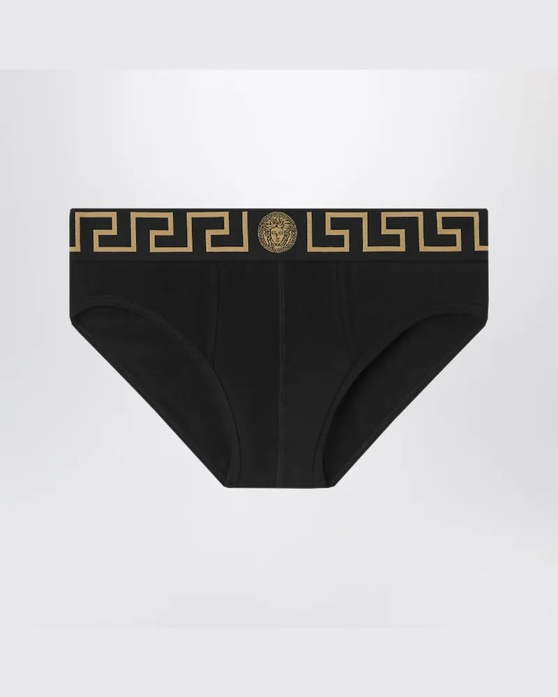 Versace Schwarzer Slip mit Greca-Bund Schwarz