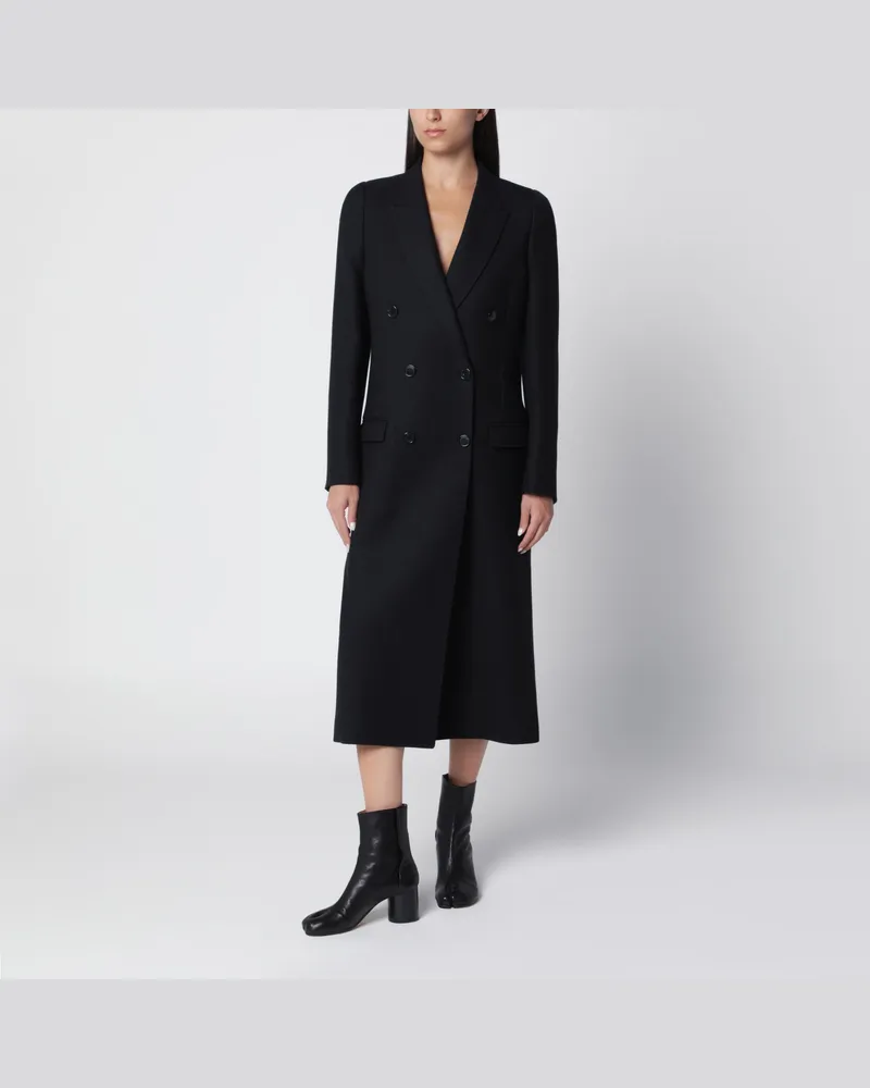 Maison Margiela Schwarzer doppelreihiger Wollmantel Black