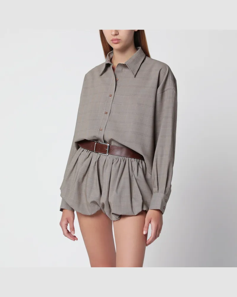 FRANKIE Shop Arlen Boxy Kurzhemd mit Karomuster aus beigefarbenem Wollmischgewebe Beige