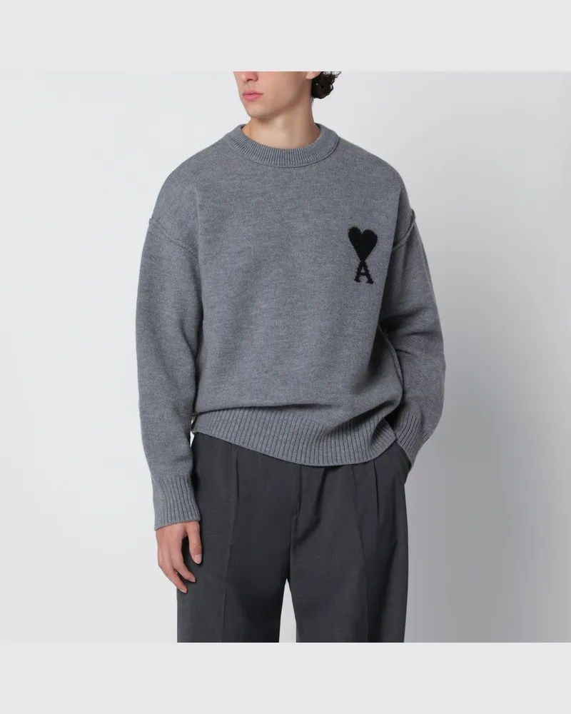 AMI Paris Grauer Ami de Coeur Pullover aus Wolle Grey