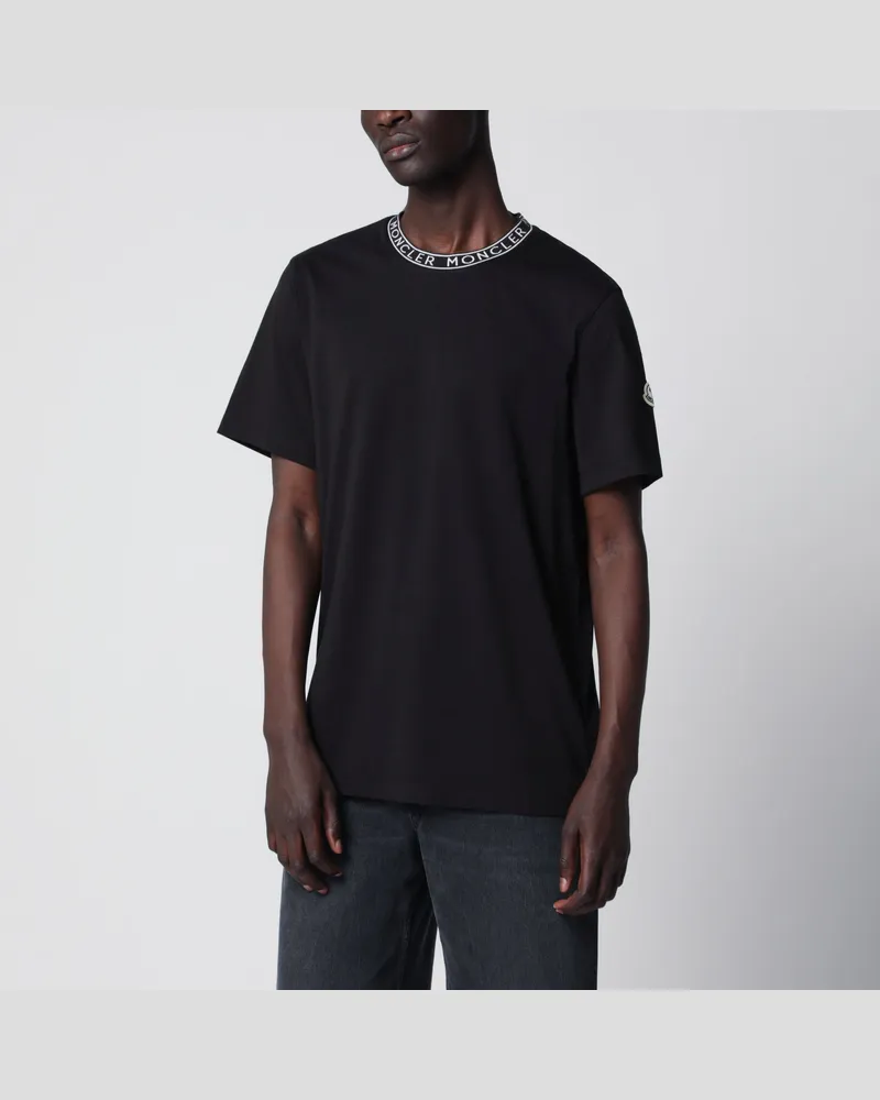 Moncler Schwarzes T-Shirt mit Rundhalsausschnitt und Logo Black