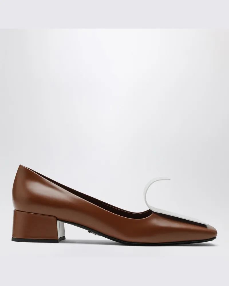 Prada Dekolleté aus tabakfarbenem und weißem Leder Braun