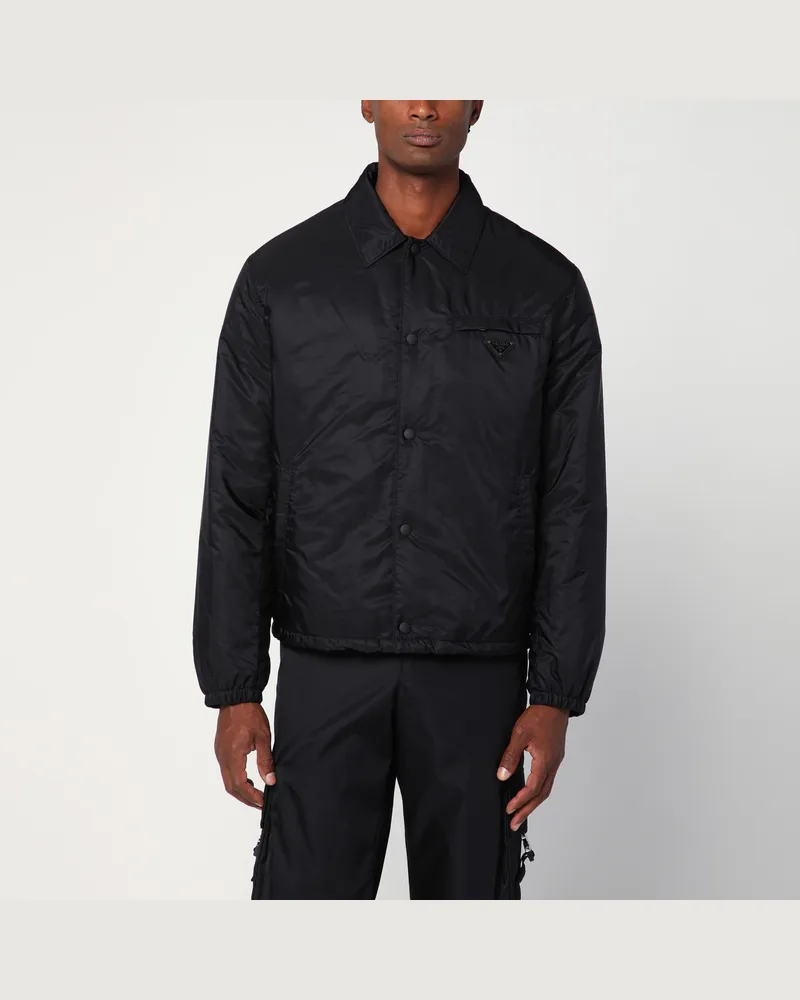 Prada Schwarze Re-Nylon-Jacke mit Reißverschluss 