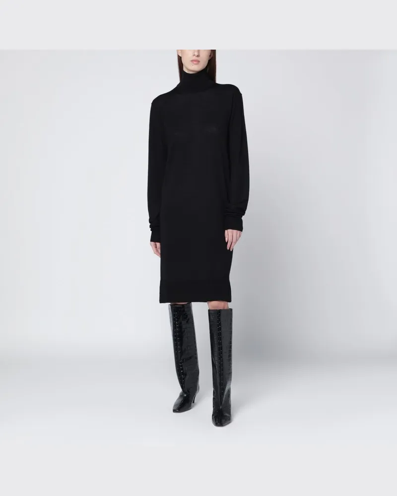 Totême Schwarzes Rollkragenkleid aus Wolle und Seide Schwarz