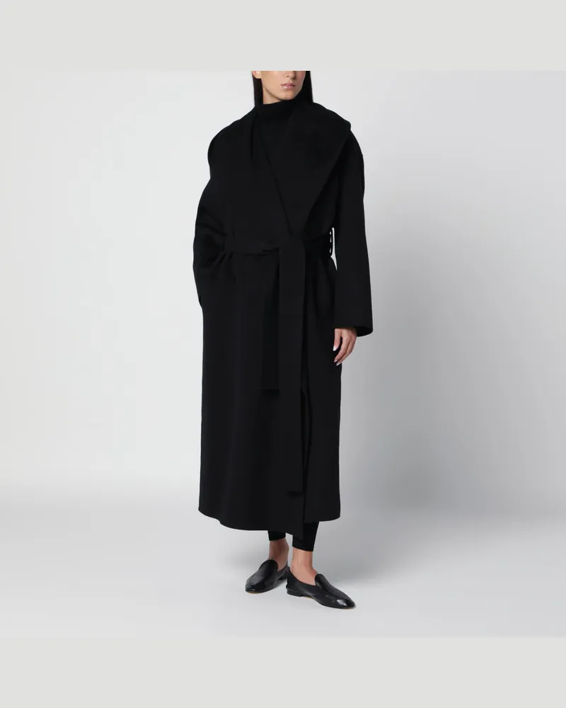 Totême Langer schwarzer Wollmantel mit Kapuze Black