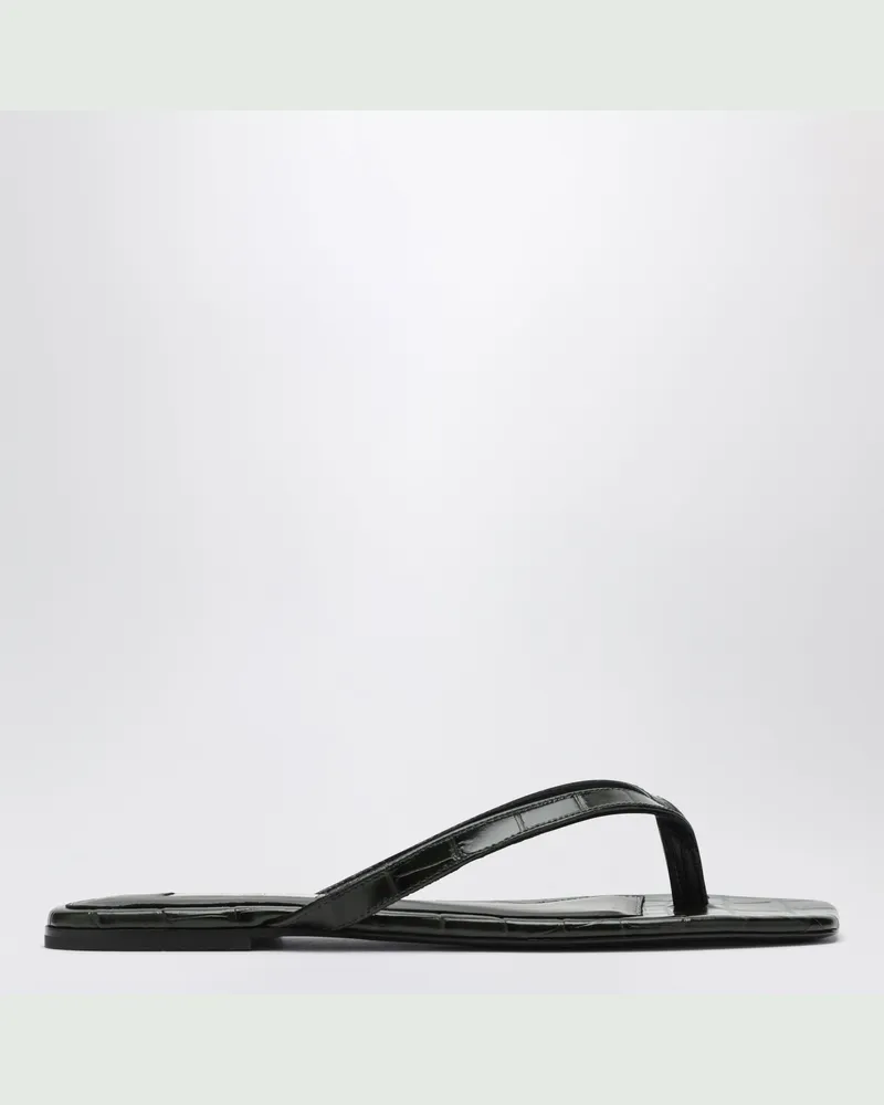 Totême Leder-Zehentrenner in Krokoprägung in Grün Green