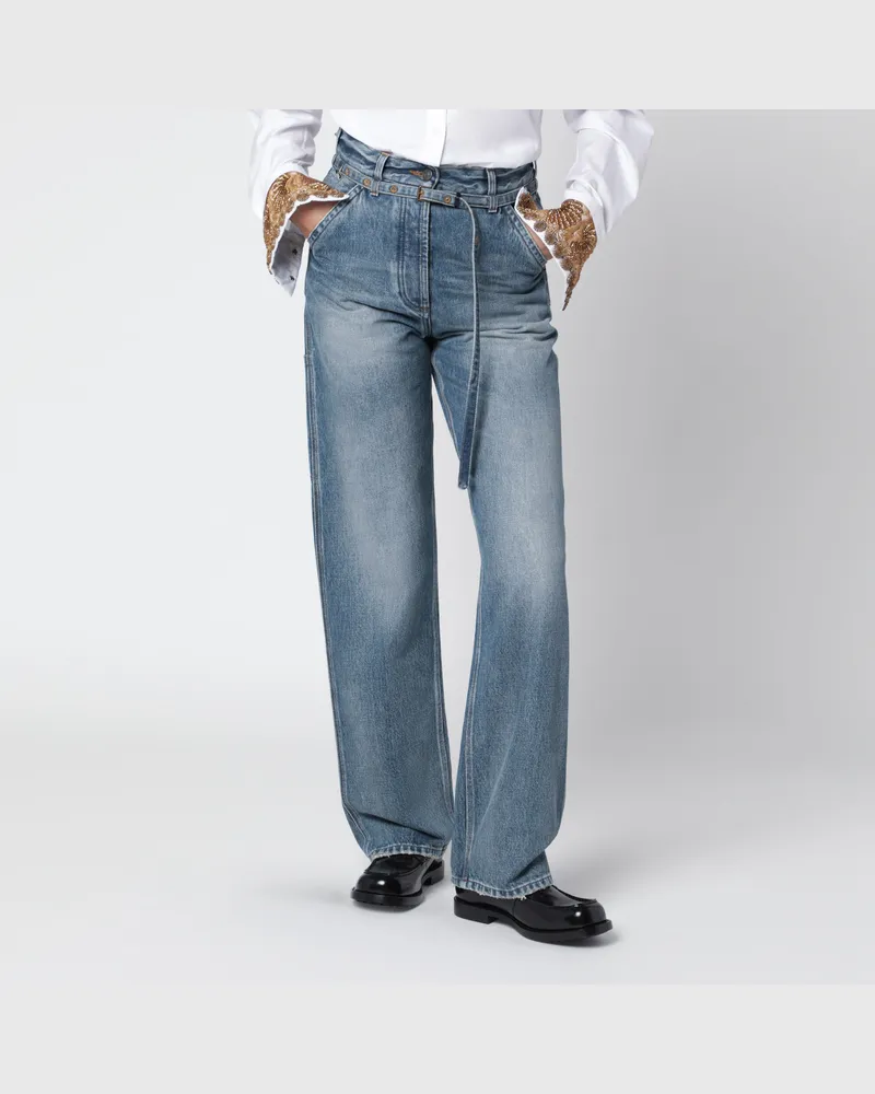 Dries van Noten Blaue Jeans mit Gürtel und verwaschenem Effekt Blue