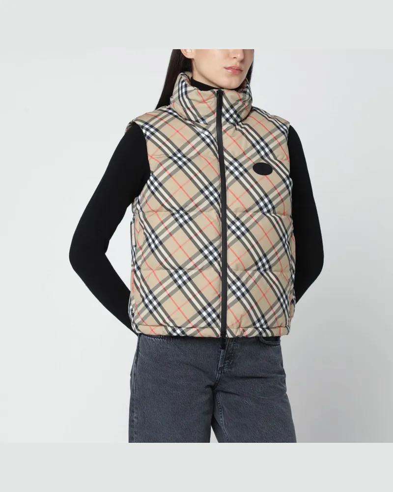 Burberry Gesteppte Weste mit Reißverschluss im Check-Muster Beige