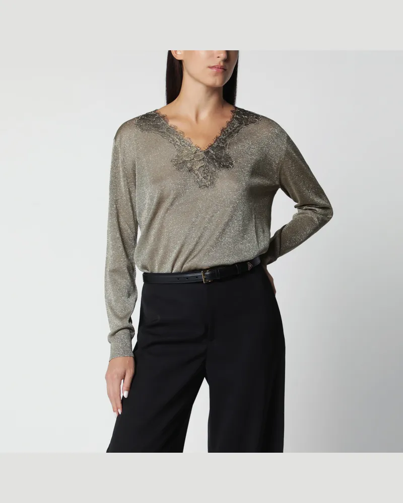 Valentino Garavani V-Ausschnitt-Pullover aus Spitze in Viskosemischung Metal