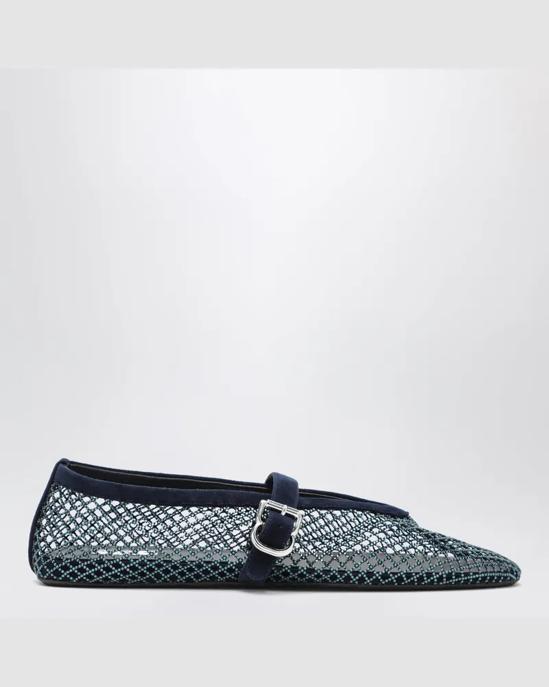 Alaïa Mitternachtsblaue Ballerinas aus Mesh mit Strasssteinen Blue