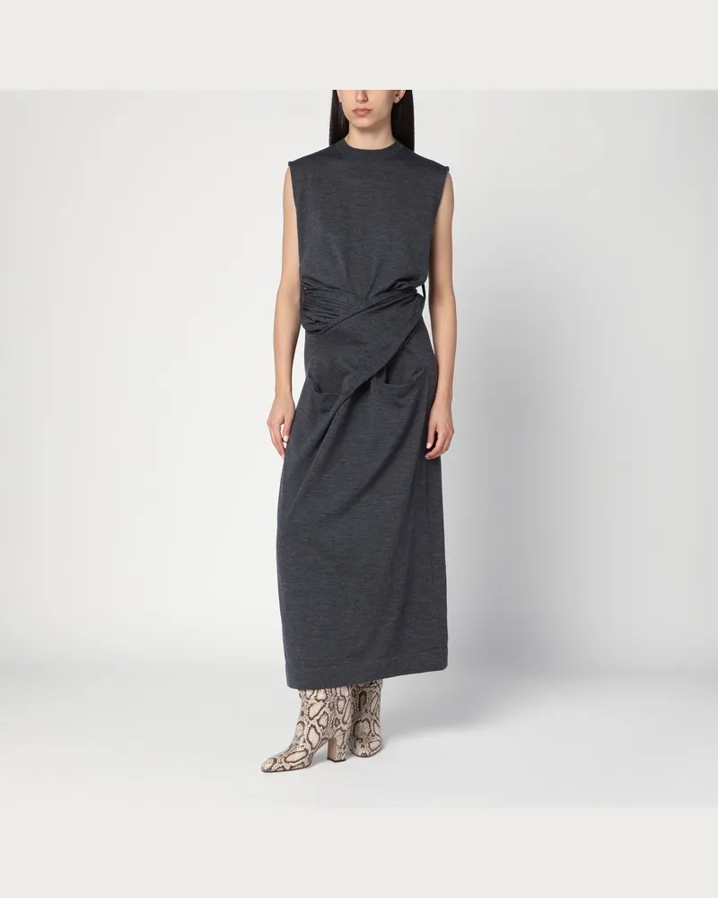 Jil Sander Graues Kleid aus Wolle mit Kreuzdetail Grau
