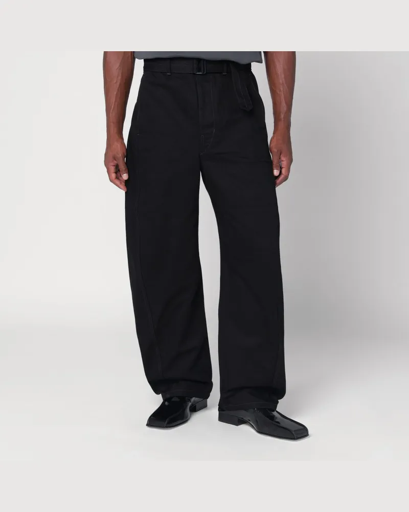 Christophe Lemaire Schwarze Baumwollhose mit Gürtel Schwarz