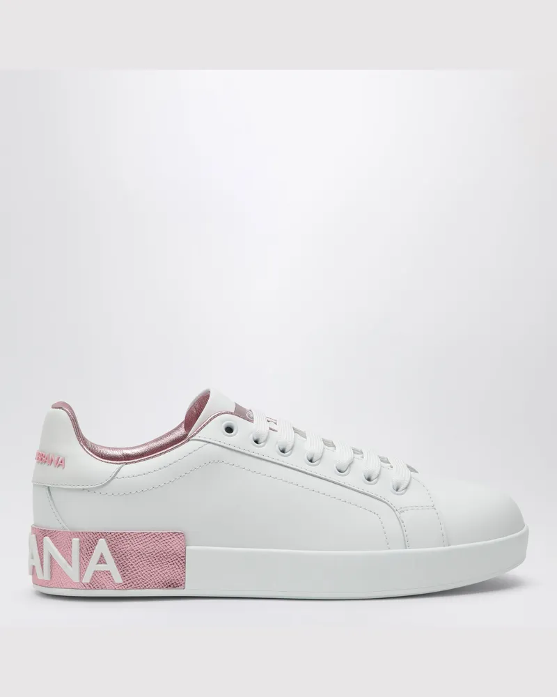 Dolce & Gabbana Weiße/rosa Portofino Sneakers aus Leder White