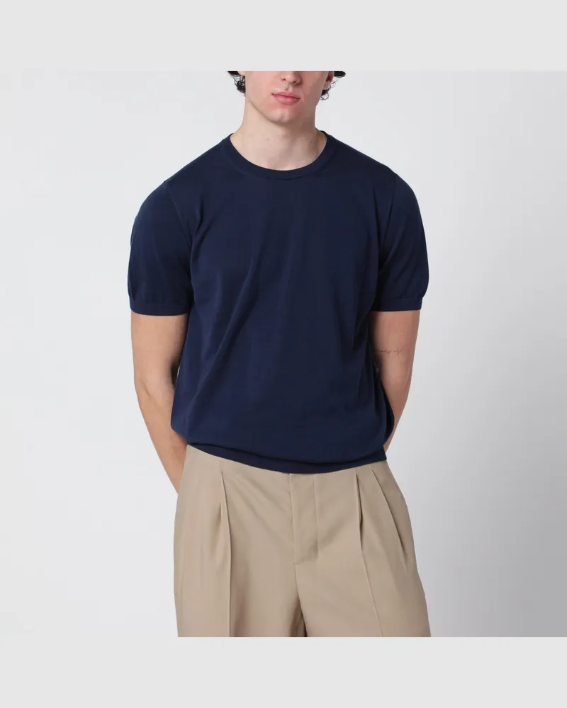 Drumohr  Blauer Baumwoll-Rundhalspullover 