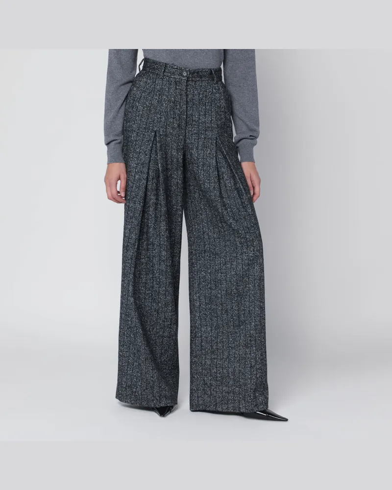 Dolce & Gabbana Weite dunkelgraue gestreifte Hose Grey