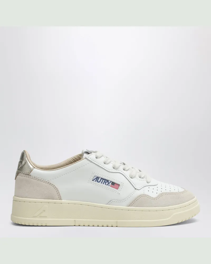 AUTRY Medalist Low Sneaker aus weißem Leder und goldfarbenem Veloursleder White