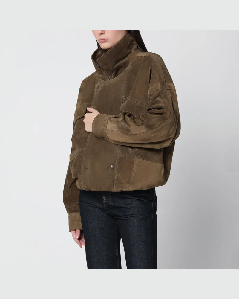 Saint Laurent Seegrüne Bomberjacke aus Veloursleder Green