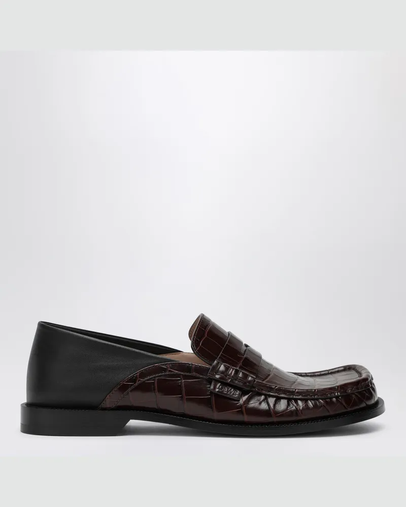 Loewe Campo Flap Loafers aus geprägtem Krokodilleder und Glattleder Brown