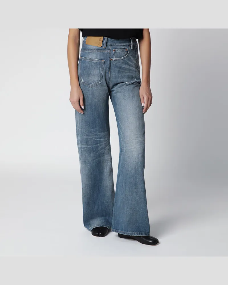 Maison Margiela Zerrissene Wide-Leg-Jeans aus Denim in Mittelblau Blue