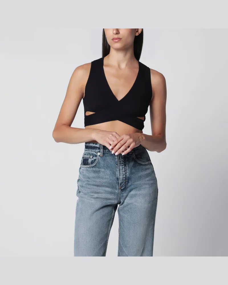 Alaïa Schwarzes Wickeltop aus Baumwollmischung Black