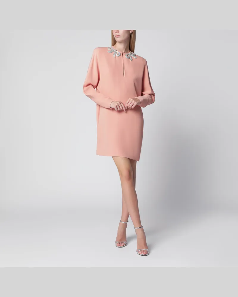 Valentino Garavani Kurzes Kleid aus rosa Seide mit gestickten Schleifen Pink