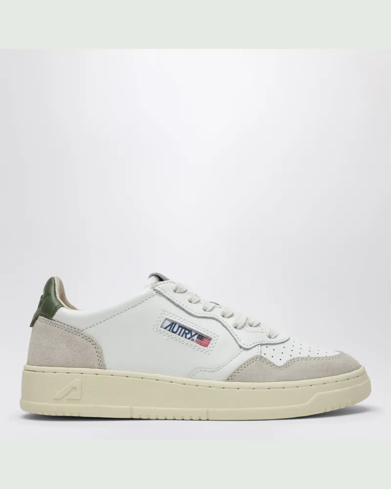 AUTRY Medalist Low Sneaker aus weißem/grünem Leder und Veloursleder White