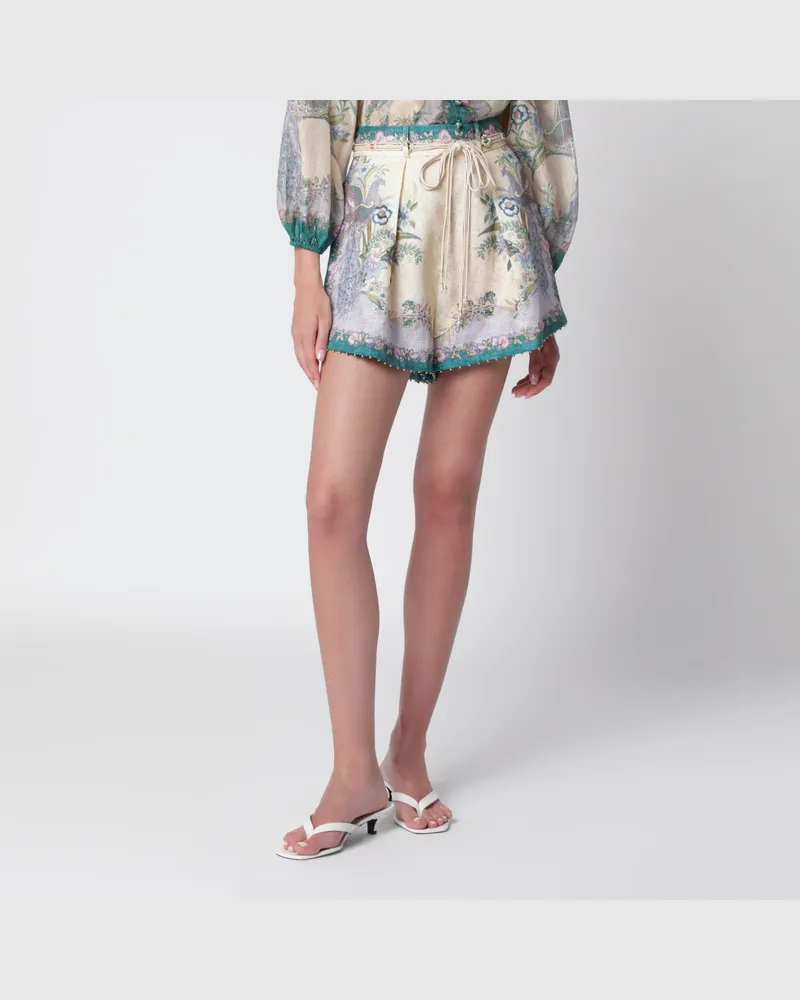 Zimmermann Indra Shorts aus Leinen in Creme Multicolor
