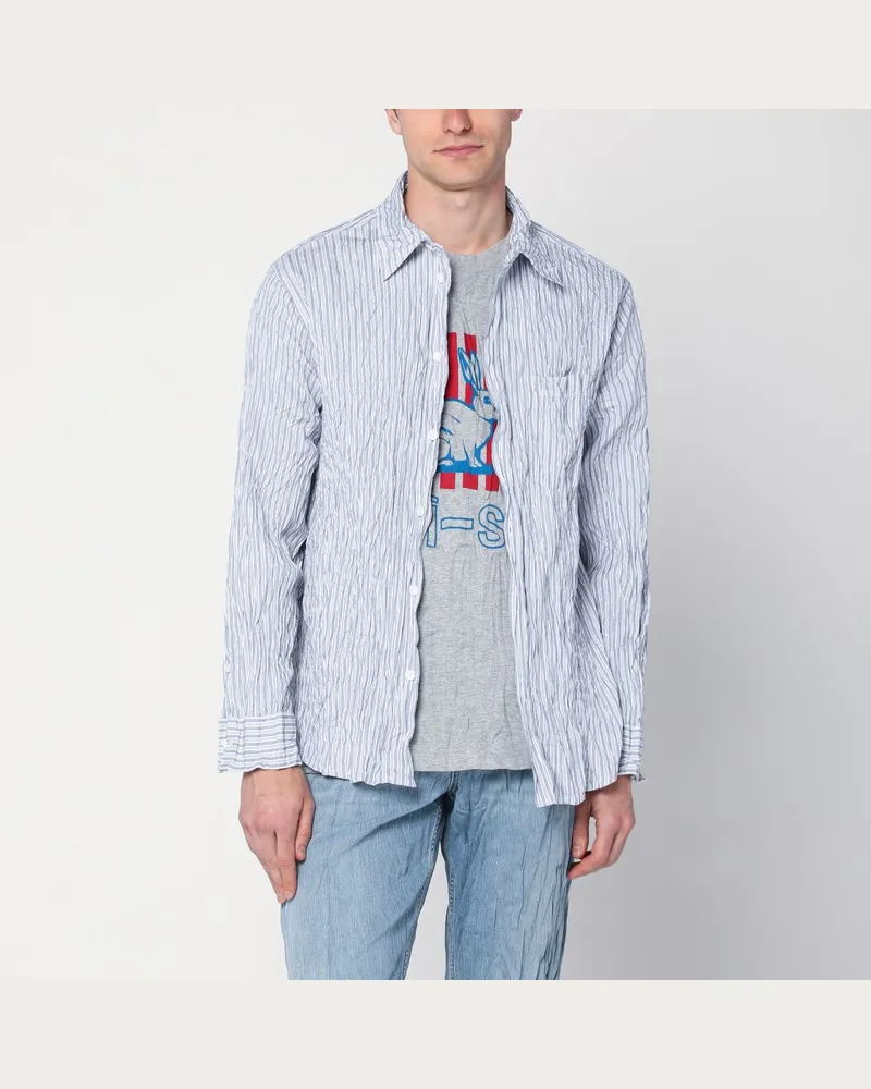 Bottega Veneta Gestreiftes Hemd aus gekreppter Baumwolle Blau