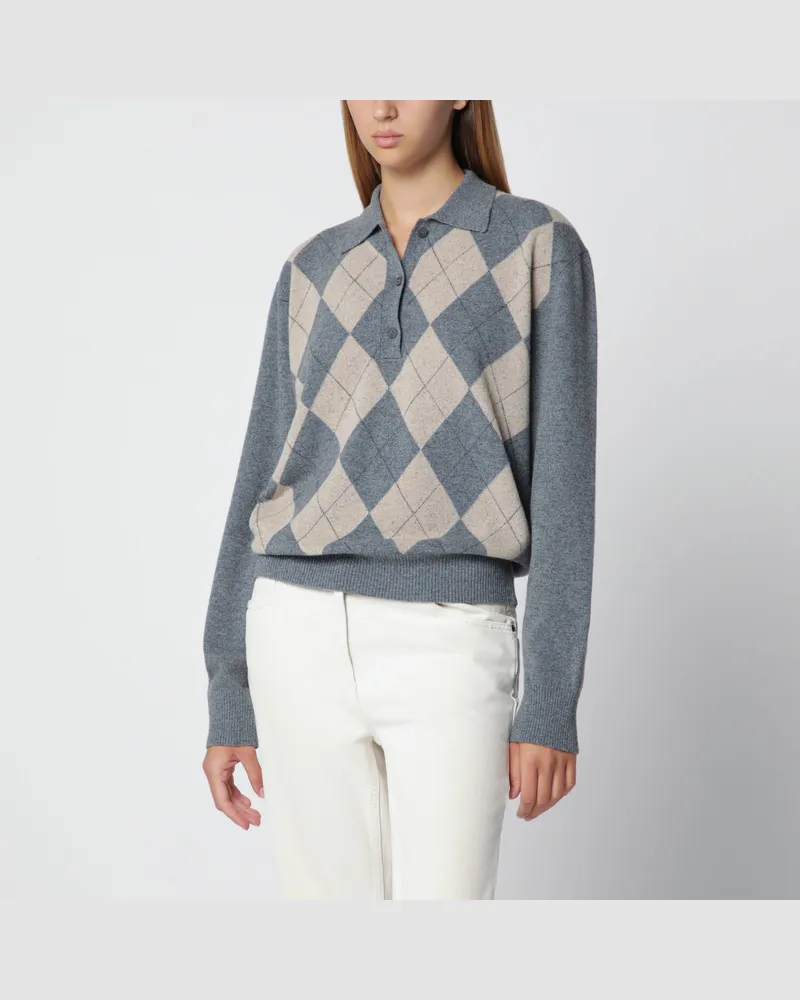 Róhe Graues Poloshirt mit beigem Argyle-Muster aus Wollmischung Grey