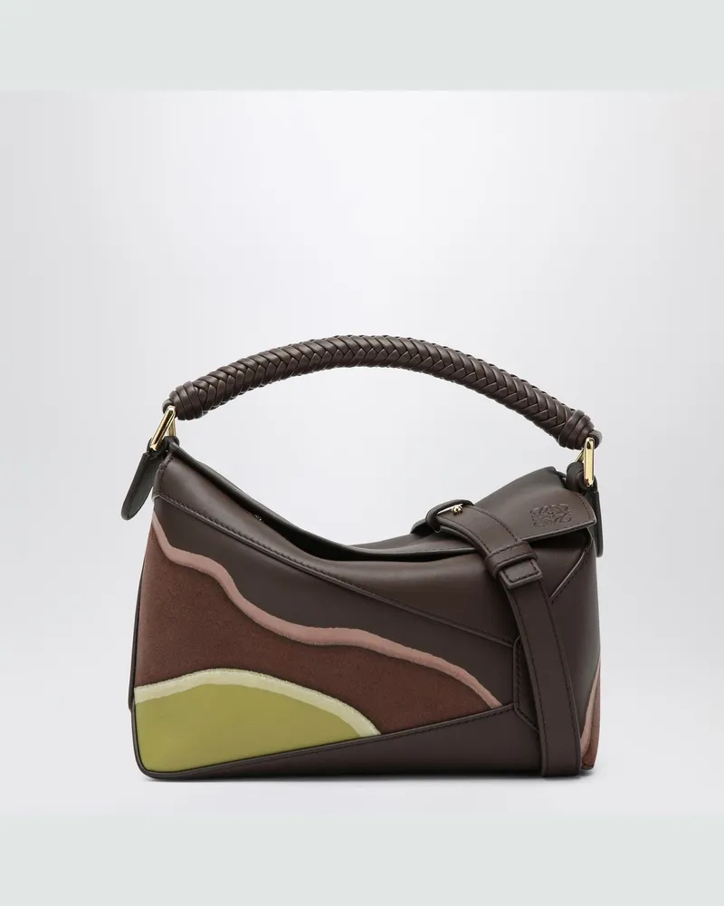 Loewe Puzzle Edge kleine Tasche in Chocolate/Light Moss Brown