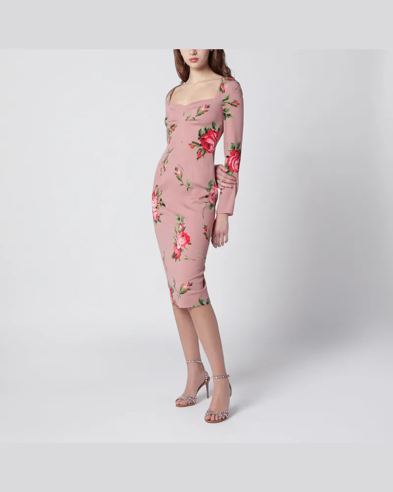 Dolce & Gabbana Etui-Kleid mit Rosenstrauß-Print Pink