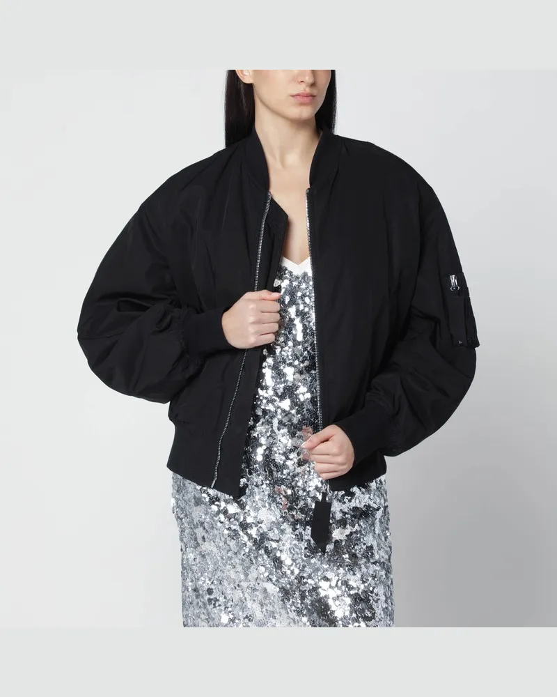 ATTICO Schwarze Bomberjacke mit Reißverschluss Schwarz