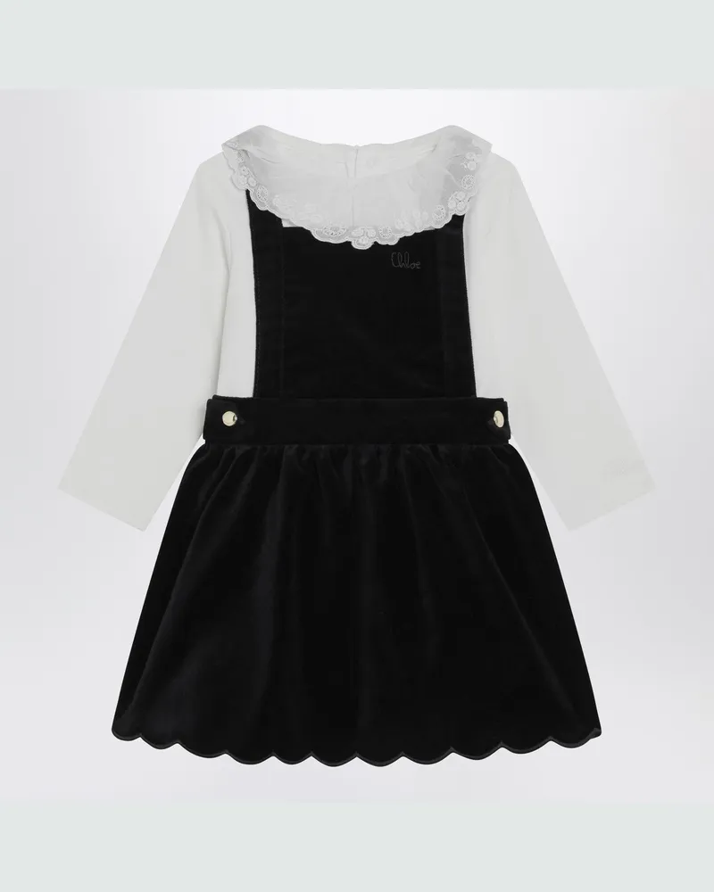 Chloé Weiß-blaues Samtkleid Blue