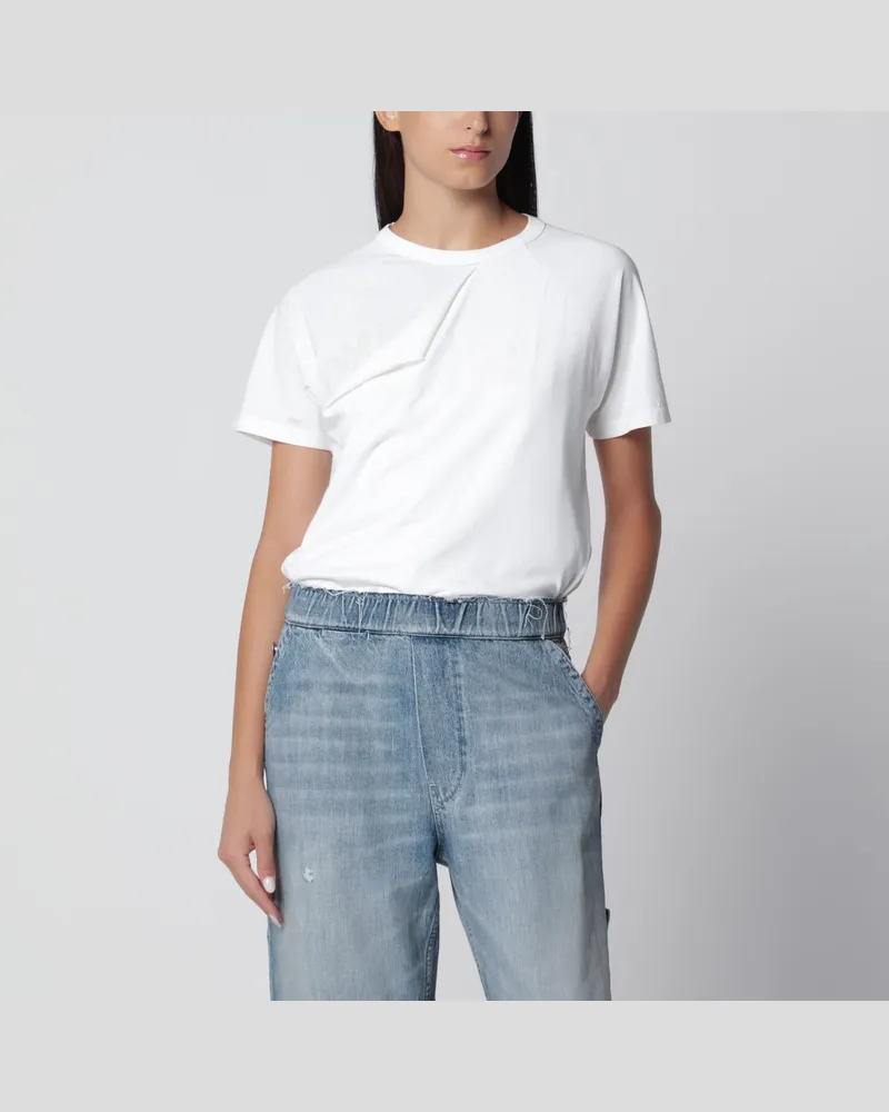 Maison Margiela Weißes T-Shirt aus Baumwolljersey mit Destroyed-Detail White
