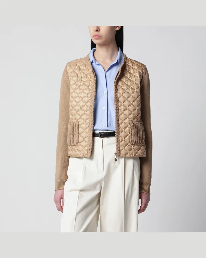 Moncler Damen-Cardigan aus Wolle mit Nylon-Stepp in Beige Beige