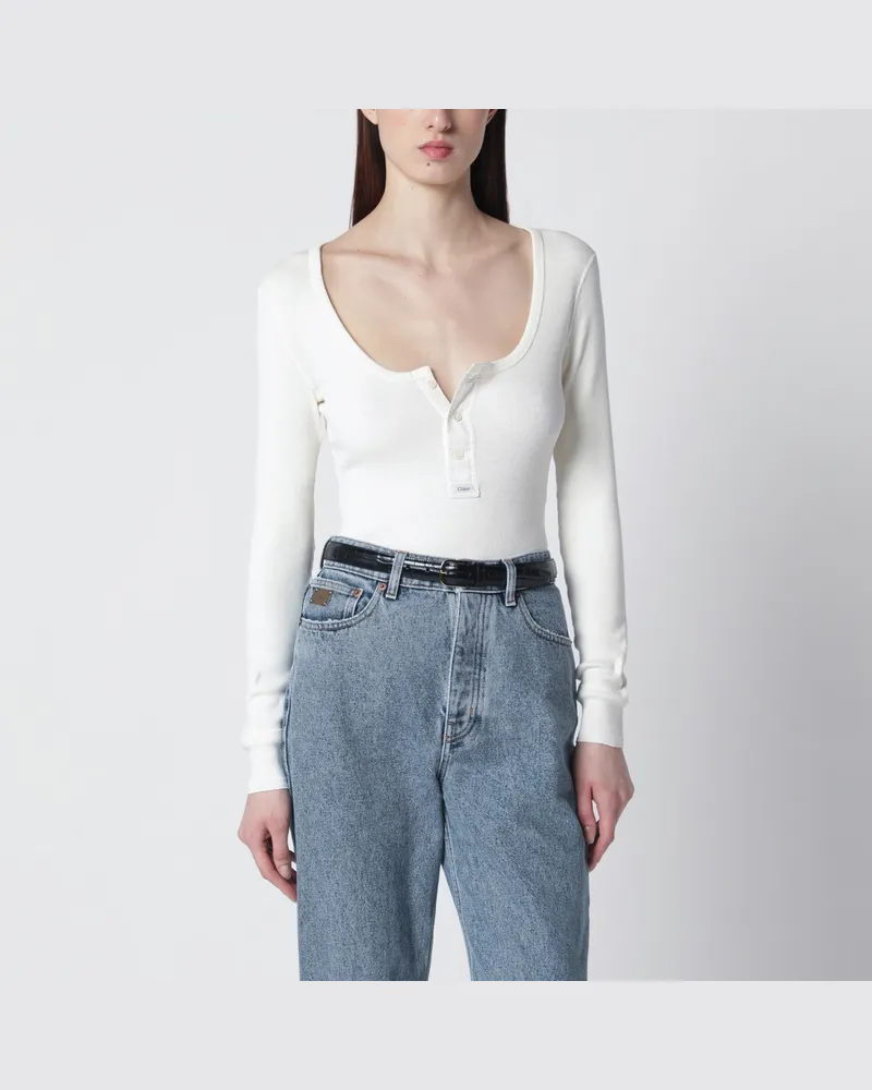 Chloé Weißes Henley-Shirt aus Baumwolljersey Beige