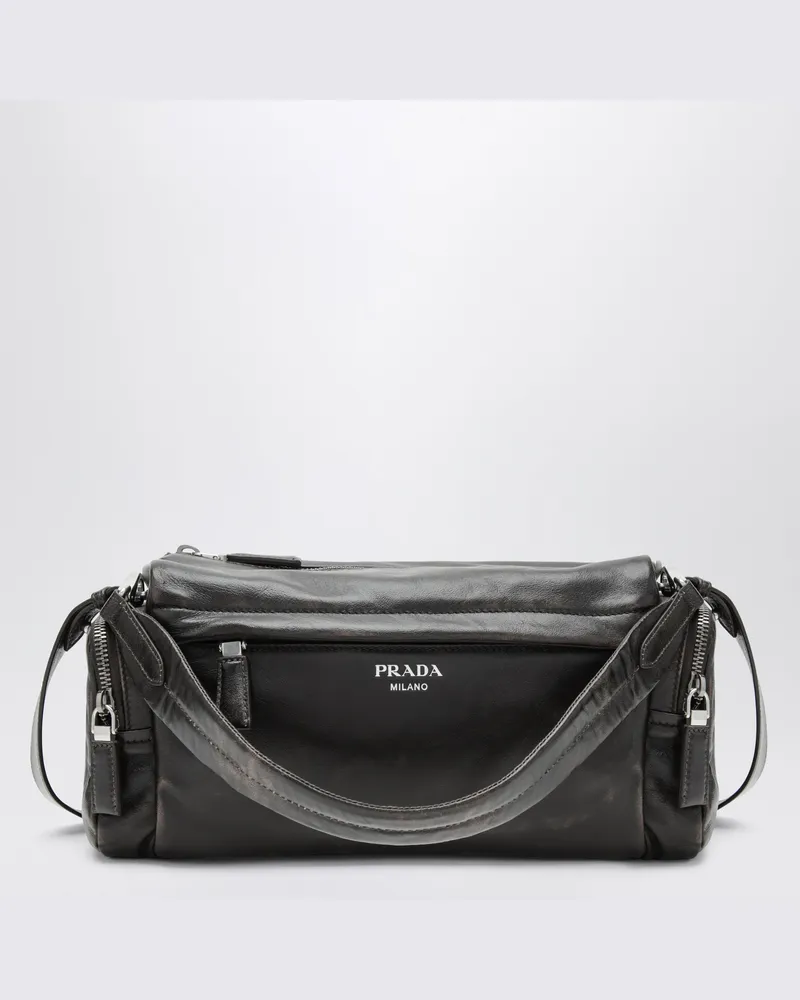 Prada Dunkelbraune Umhängetasche aus Nappaleder mit Vintage-Effekt Brown