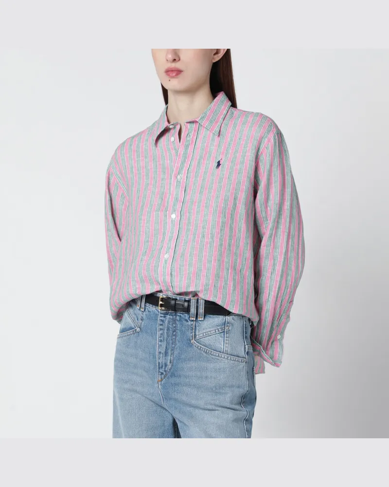 Ralph Lauren Gestreiftes Crop Boxy Fit Hemd aus Leinen Multicolor