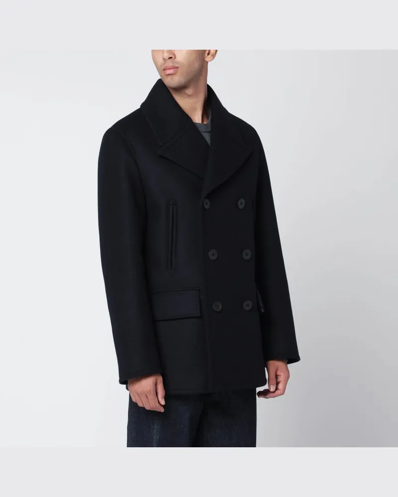 Burberry Dunkelblauer zweireihiger Wollmantel Blau
