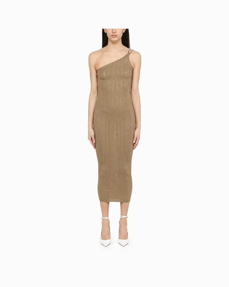 Alessandra Rich Goldfarbenes Kleid mit Strasssteinen und einem Träger Metallisch