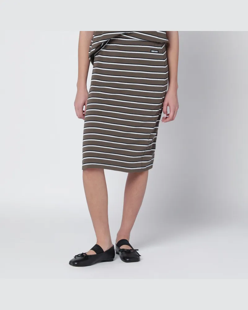 ROTATE Birger Christensen Brauner gestreifter Bleistiftrock aus Baumwolljersey Brown