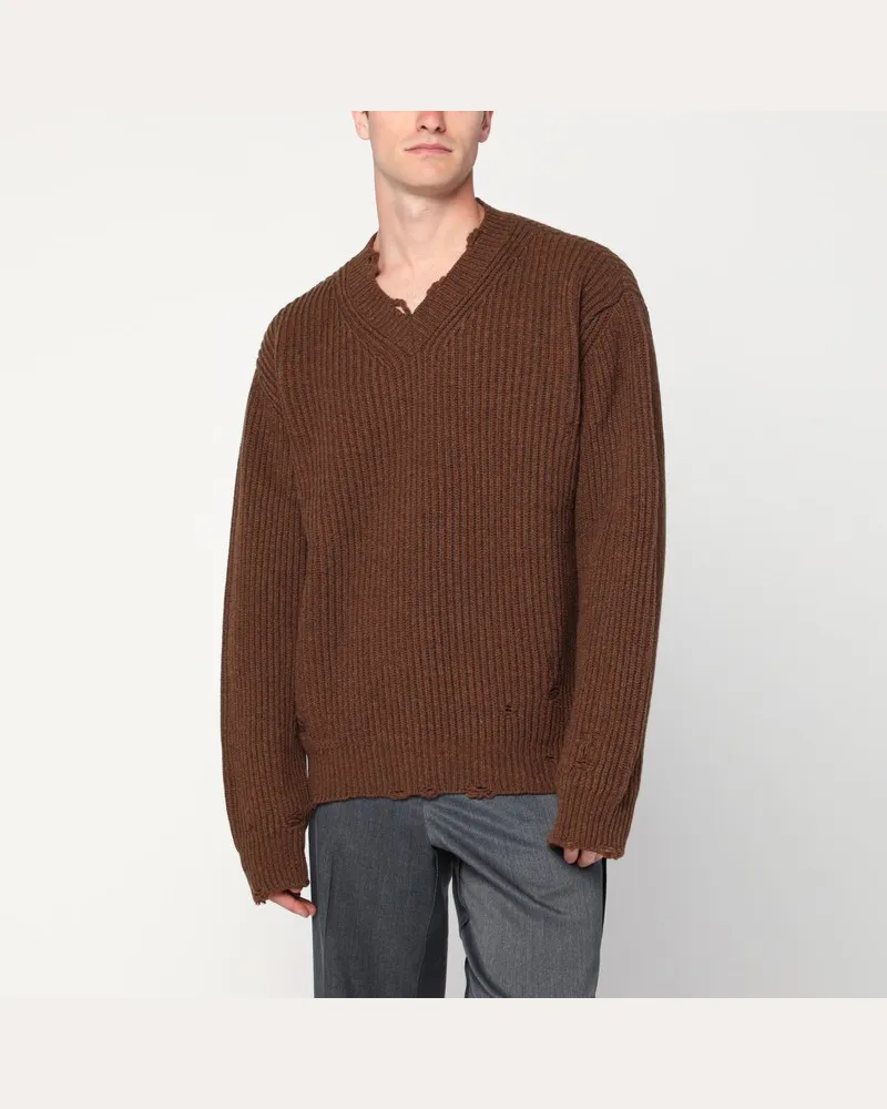 Maison Margiela Brauner Distressed Pullover aus Wollmischung Braun