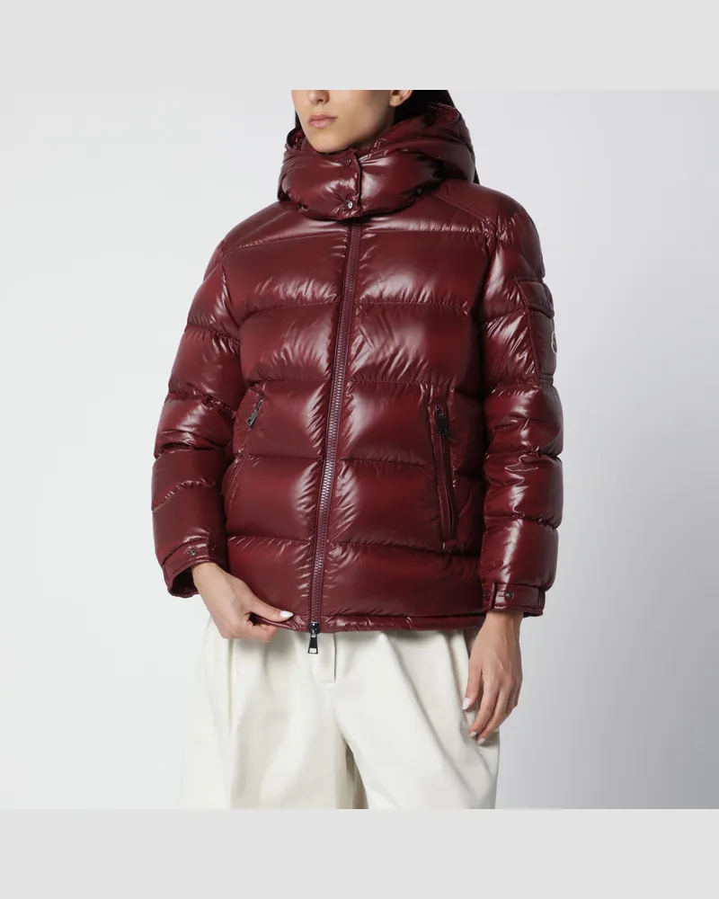 Moncler Dunkelrote Maire Daunenjacke aus Nylon Laqué Red