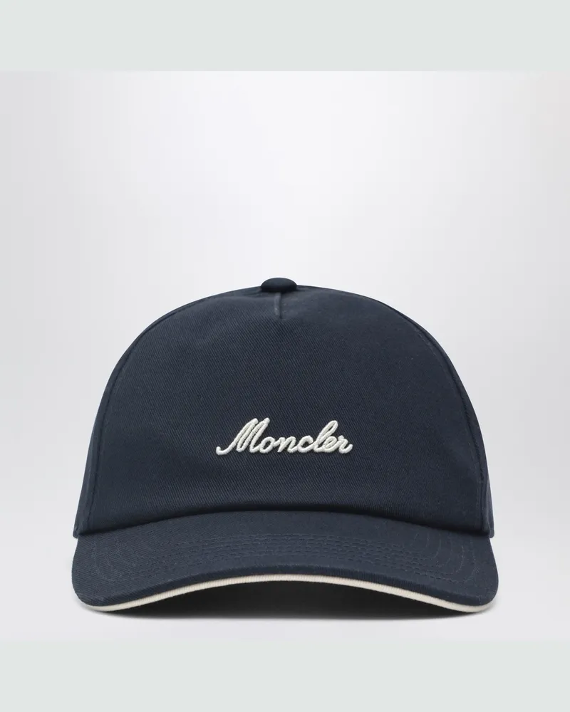 Moncler Navyfarbene Baseballkappe mit gesticktem Logo Blue