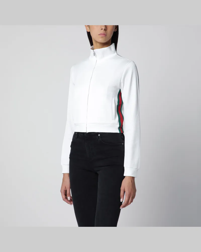 Gucci Ribbed cotton jersey zip hoodie with Web in white White