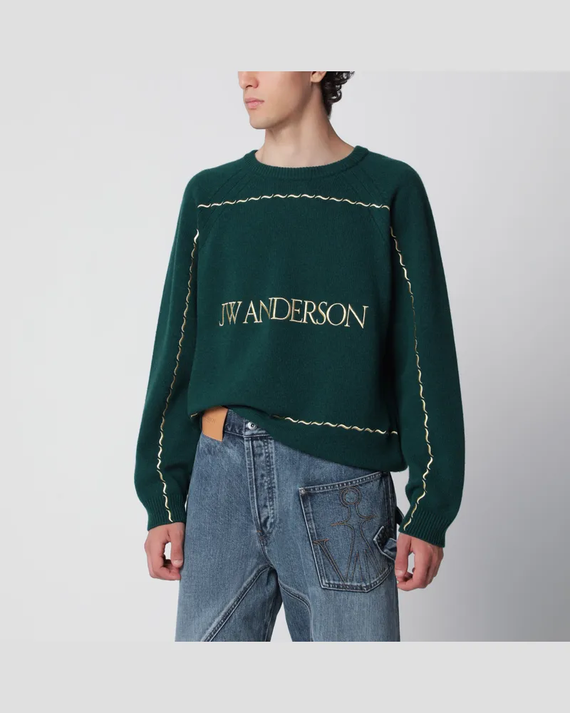 J.W.Anderson Waldgrüner Wollpullover mit Logo-Stickerei Green