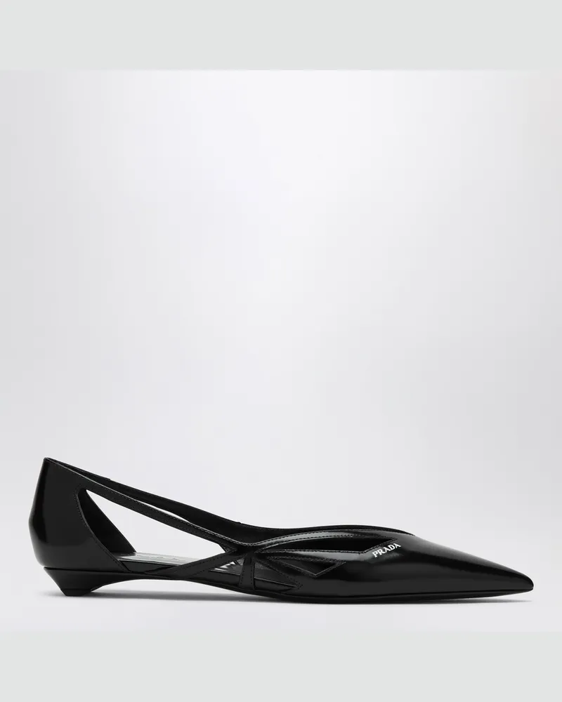 Prada Schwarzer Cut-Out-Ballerina aus gebürstetem Leder 